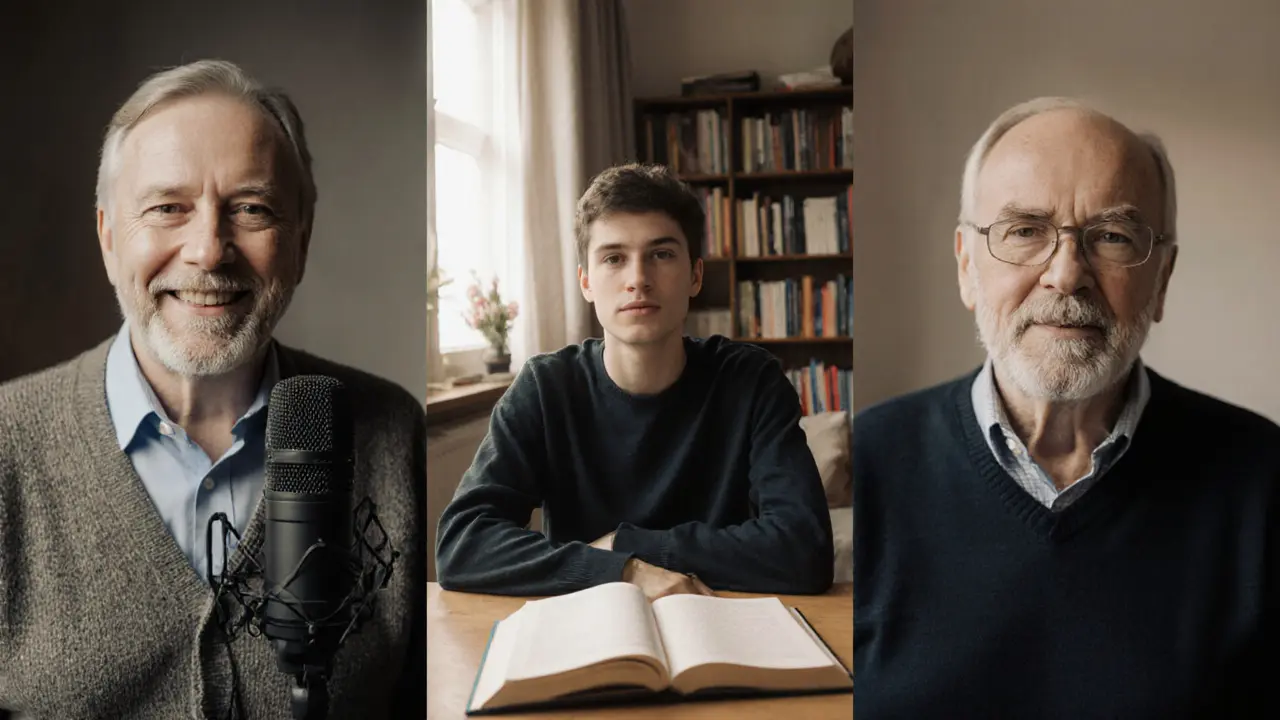 Three digital companions in Europe: a nurse, a student, and a retired teacher, each in their own quiet space, offering emotional presence.