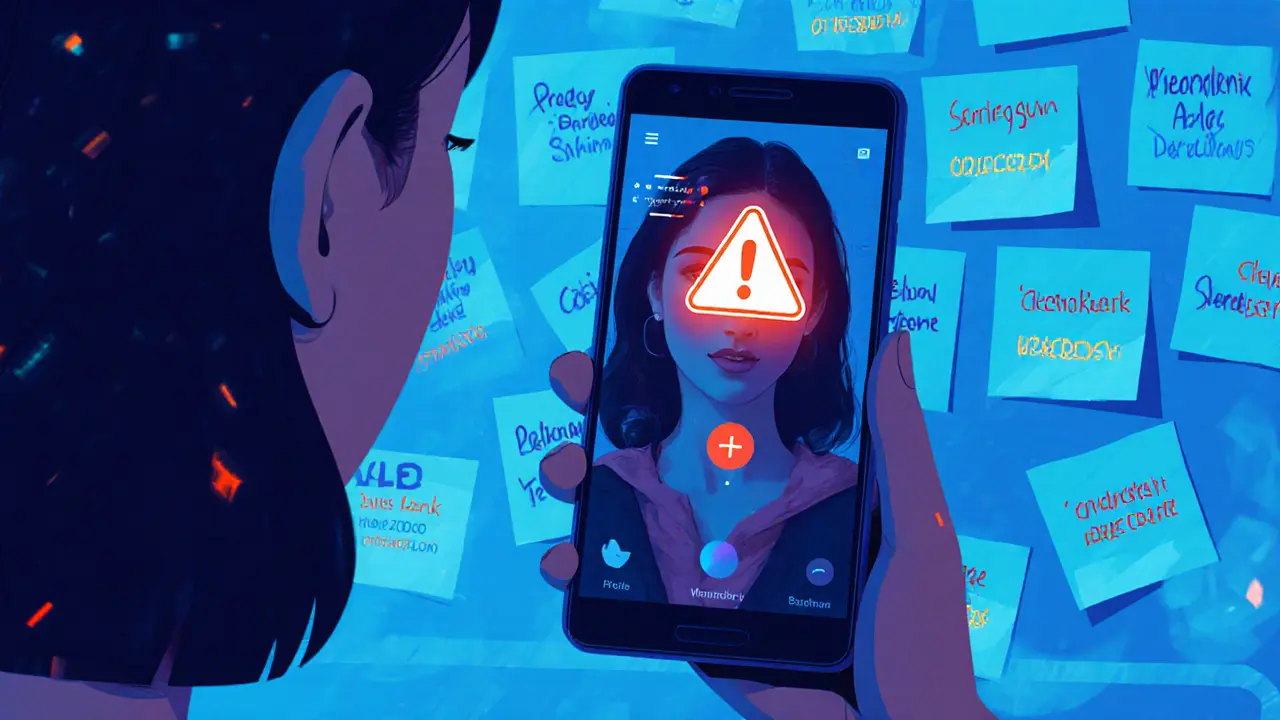 Woman video-calling a client while monitoring a safety app with emergency alert active.